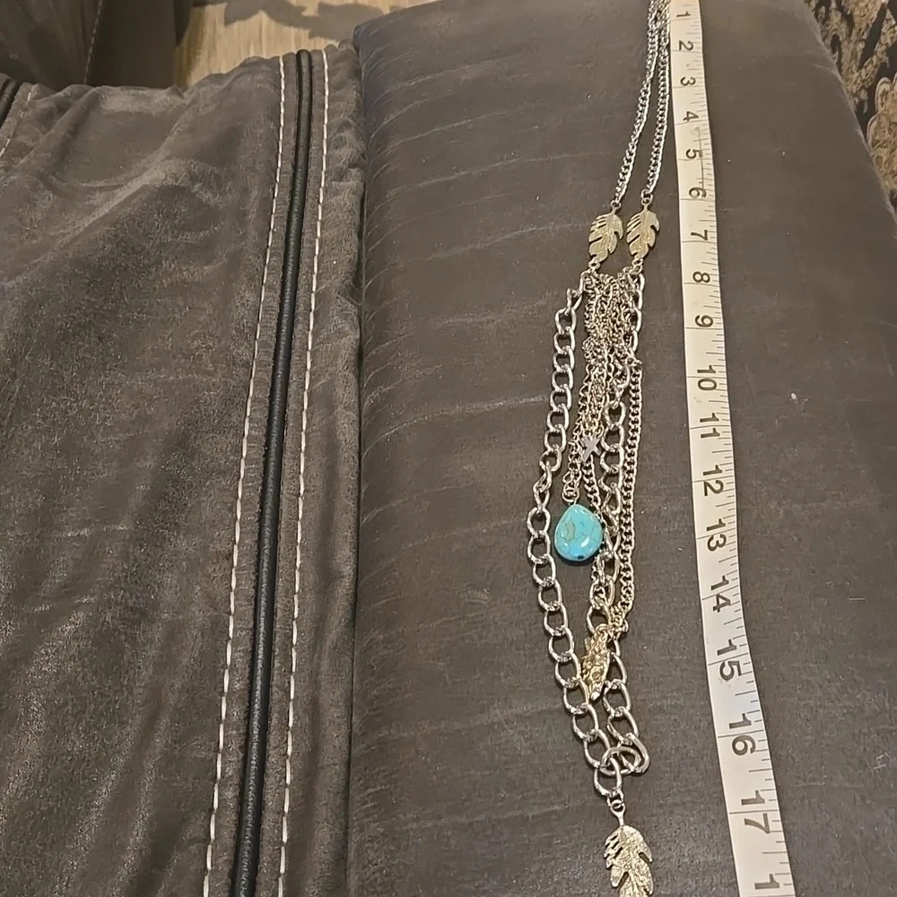 Silver Tone Layered Necklace with Pendants - Picture 2 of 7
